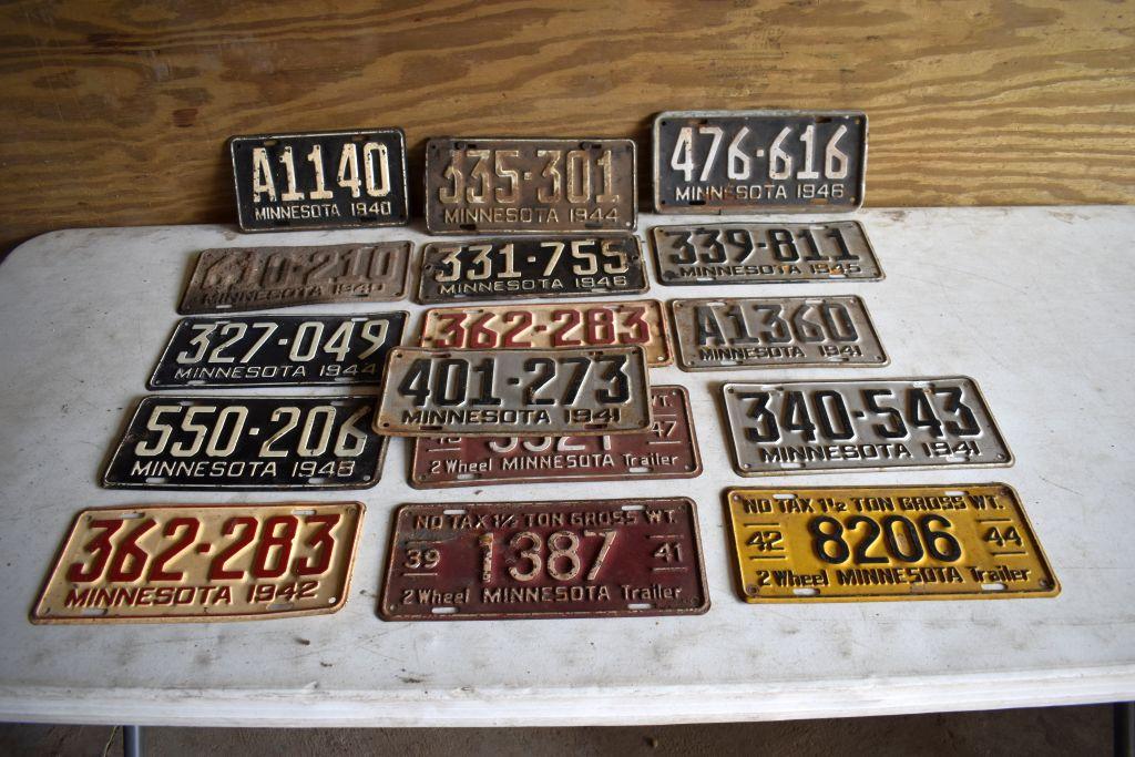 (16) Assortment Of 1940s License Plates