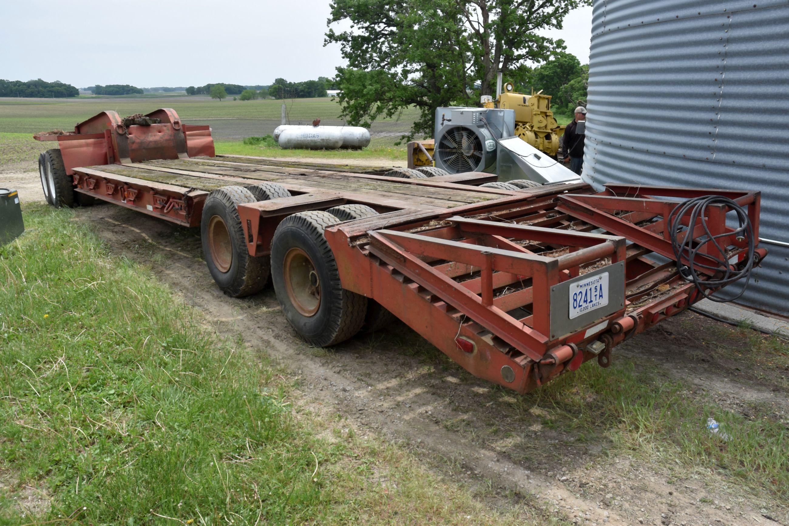 1965 Lo-Boy Semi Trailer With Front Dolly, Draw Bar Hitch, 23’ With 5’ Beaver Tail, Dolly Has Frozen