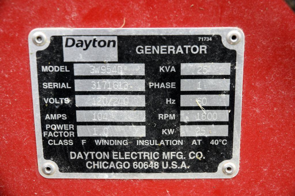 Dayton 3W954 Portable Generator On Trailer, 50KV Surge, 25KV Continuous, Single Phase, 540PTO, With