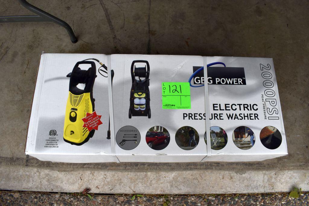 GBG Power Electric Pressure Washer, New In Box, 2000 PSI, 1.6 GPM, 22' Hose With Wand, 35' Electric