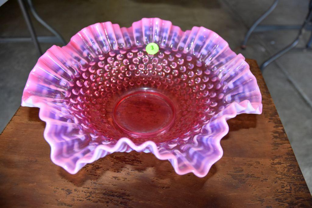 Fluted Hob Nail Cranberry Bowl