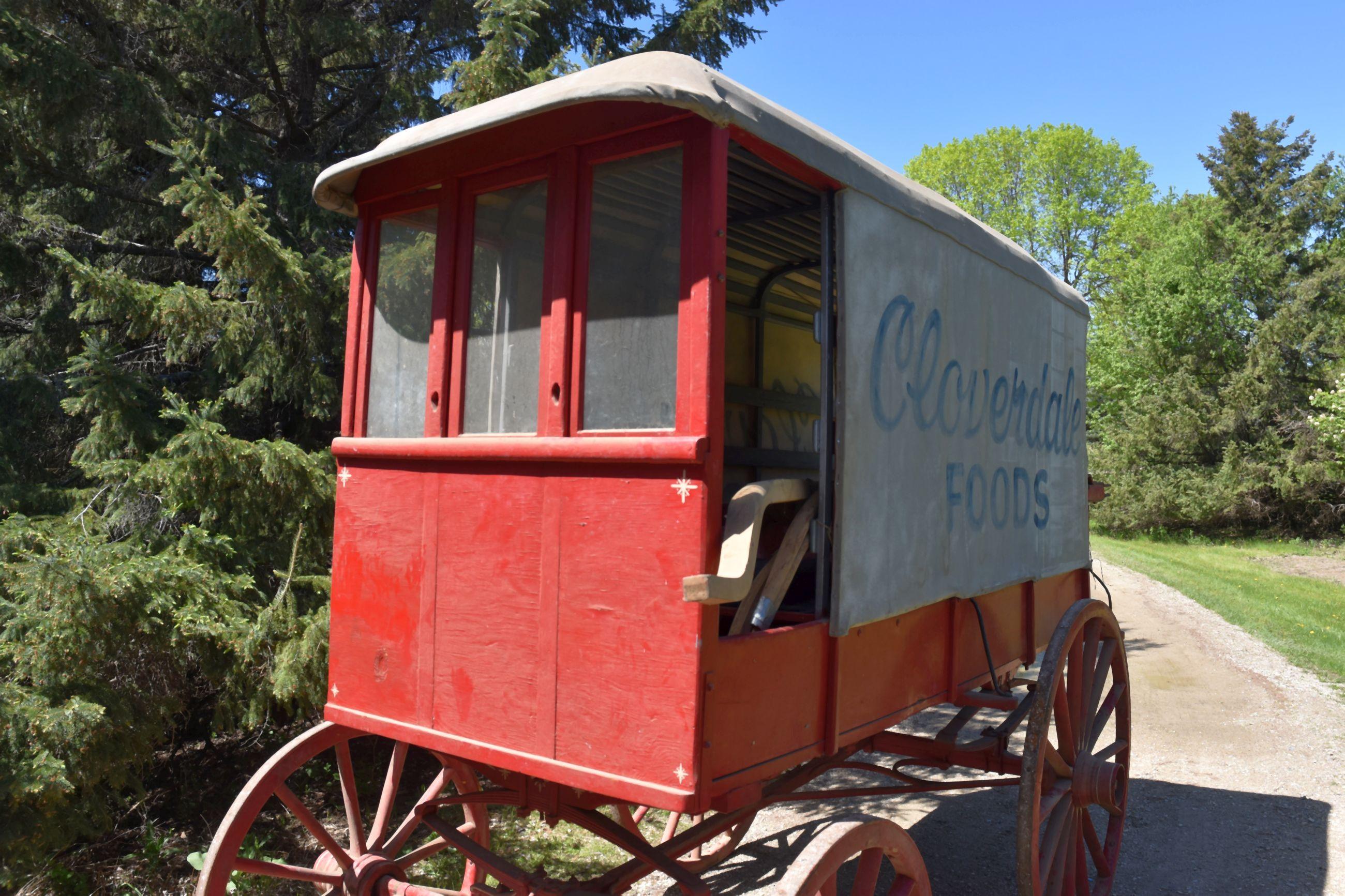 Nice Original “Cloverdale Foods” Wooden Wheel Horse Delivery Wagon