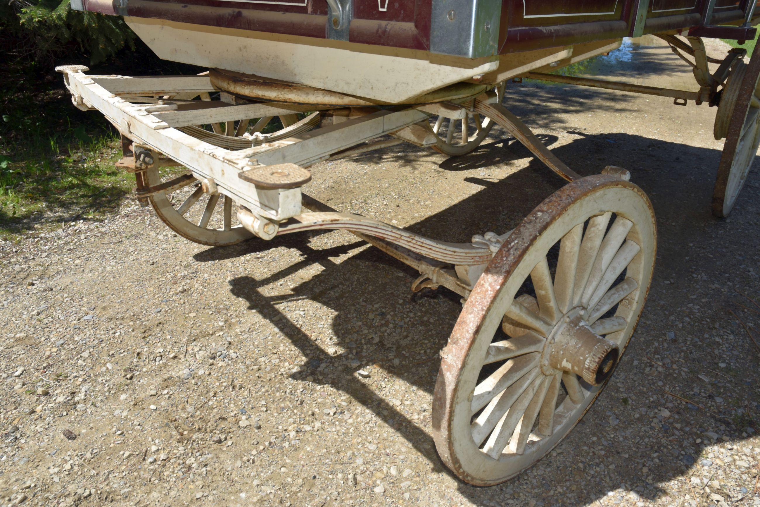 Custom Built Horse Parade Wagon, High Seat, Wooden Wheels, Up To A 6 Horse Pole