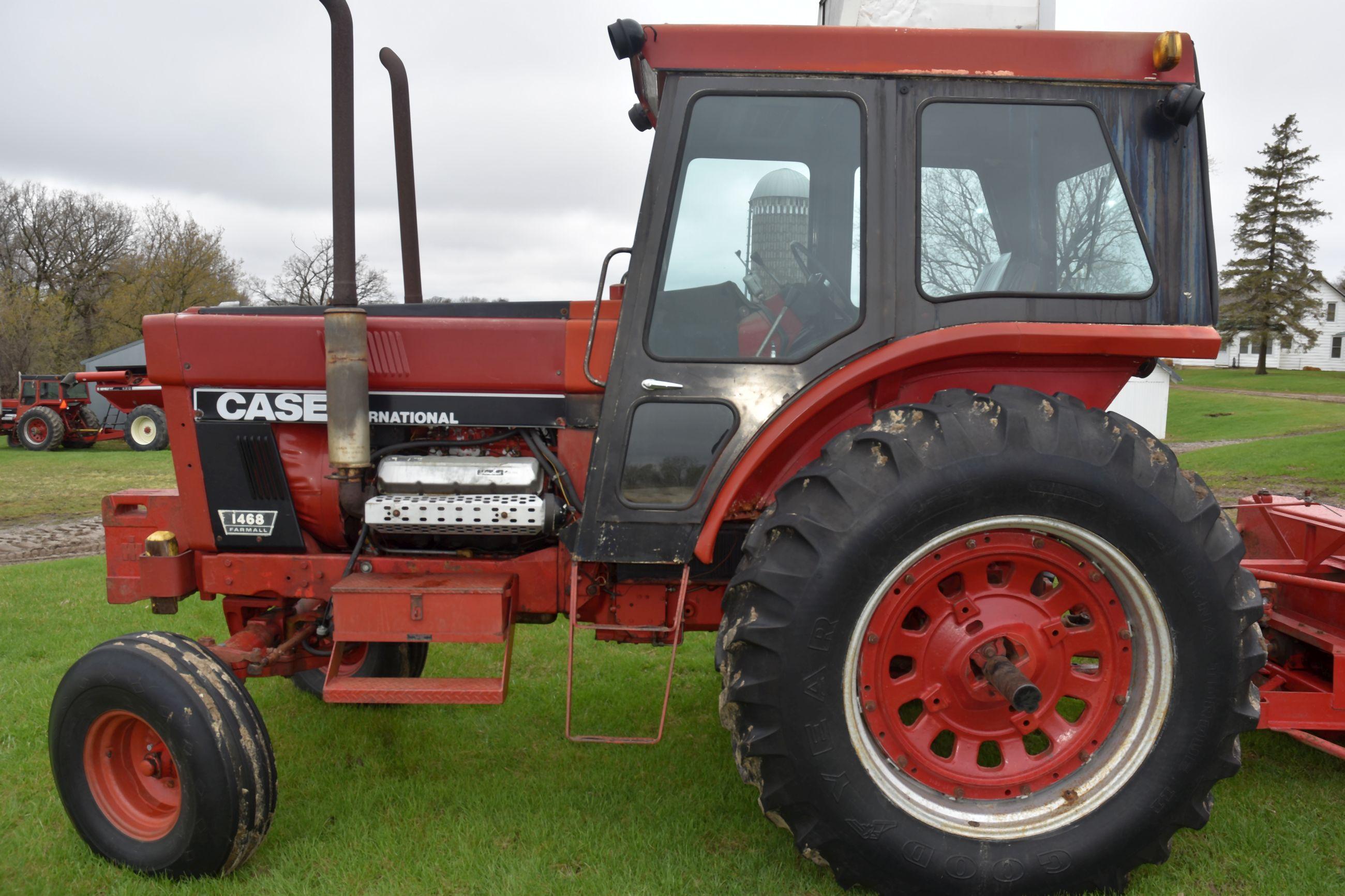 1974 IHC 1468, V8 Diesel, 18.4x38, Cab, 3pt, Dual PTO, Good TA, 5493 Hours, AC Compressor Locked Up,