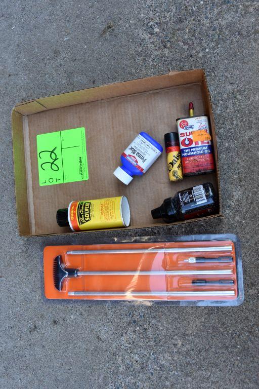 Assortment Of BBs, Gun Cleaner, Gun Glue, Cleaning Rod Set