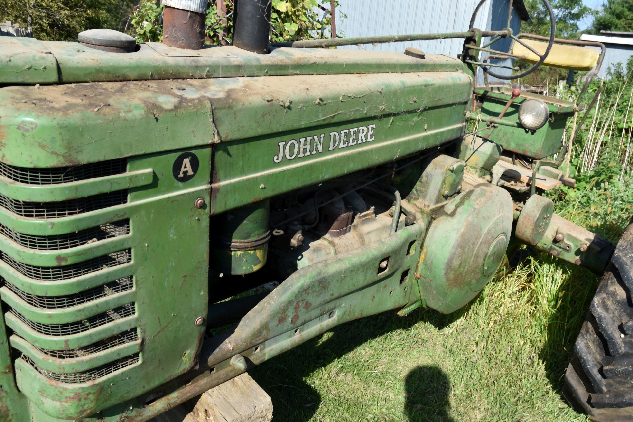 John Deere A Parts Tractor, Non-Running, 12.4x38 Tires, PTO, SN: 686343, No Front Tires