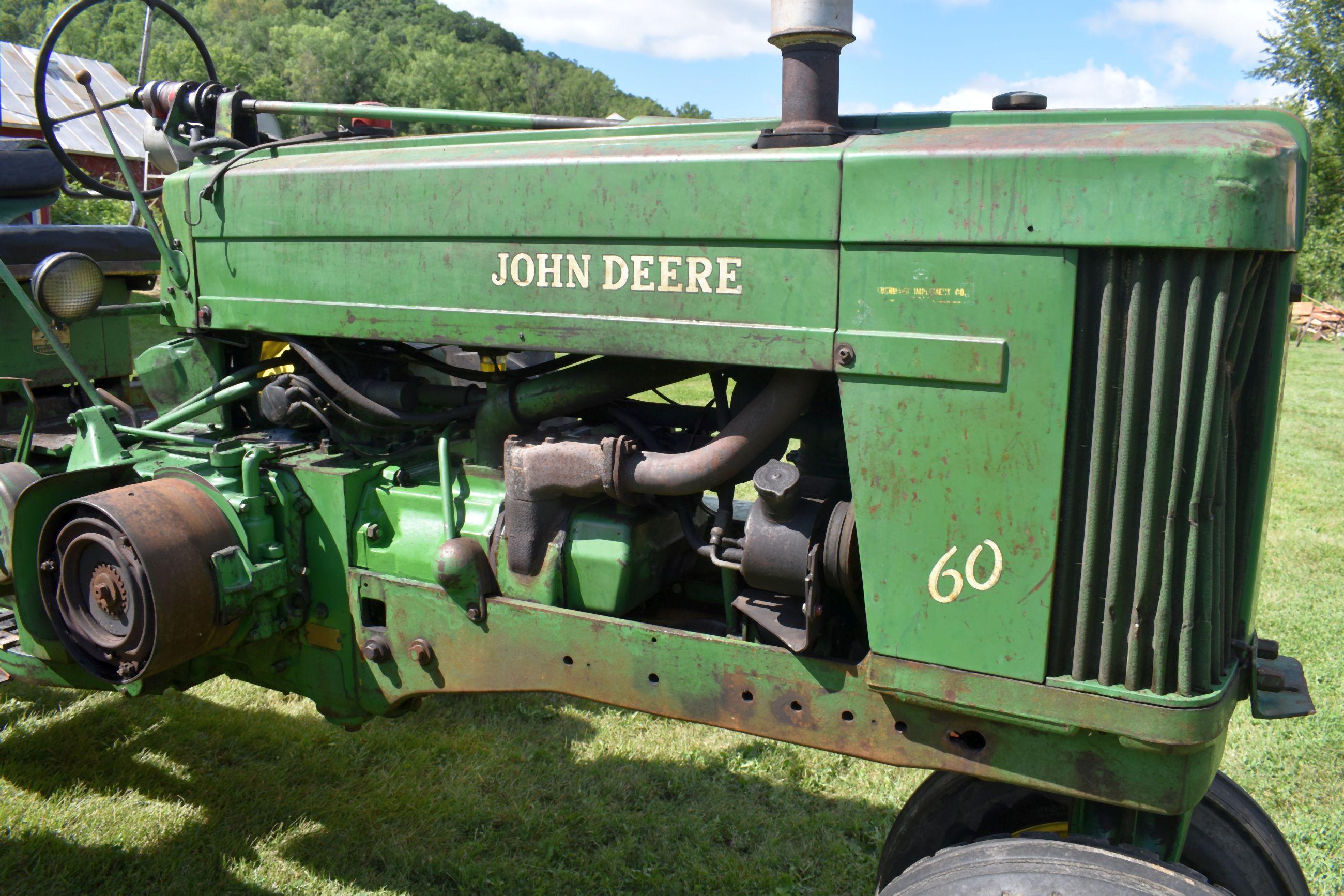 John Deere 60, N/F, Gas, Power Steering, Rock Shaft, With JD No.5 Sickle Mower 6', PTO, Single Hydra