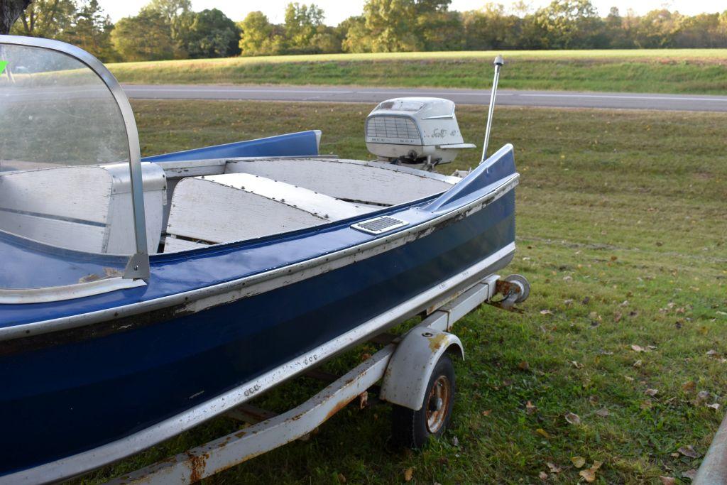 1970 Aluminum 14' Boat On Single Axle Trailer, Trailer & Boat Have Title, Steering Console, Bench Se