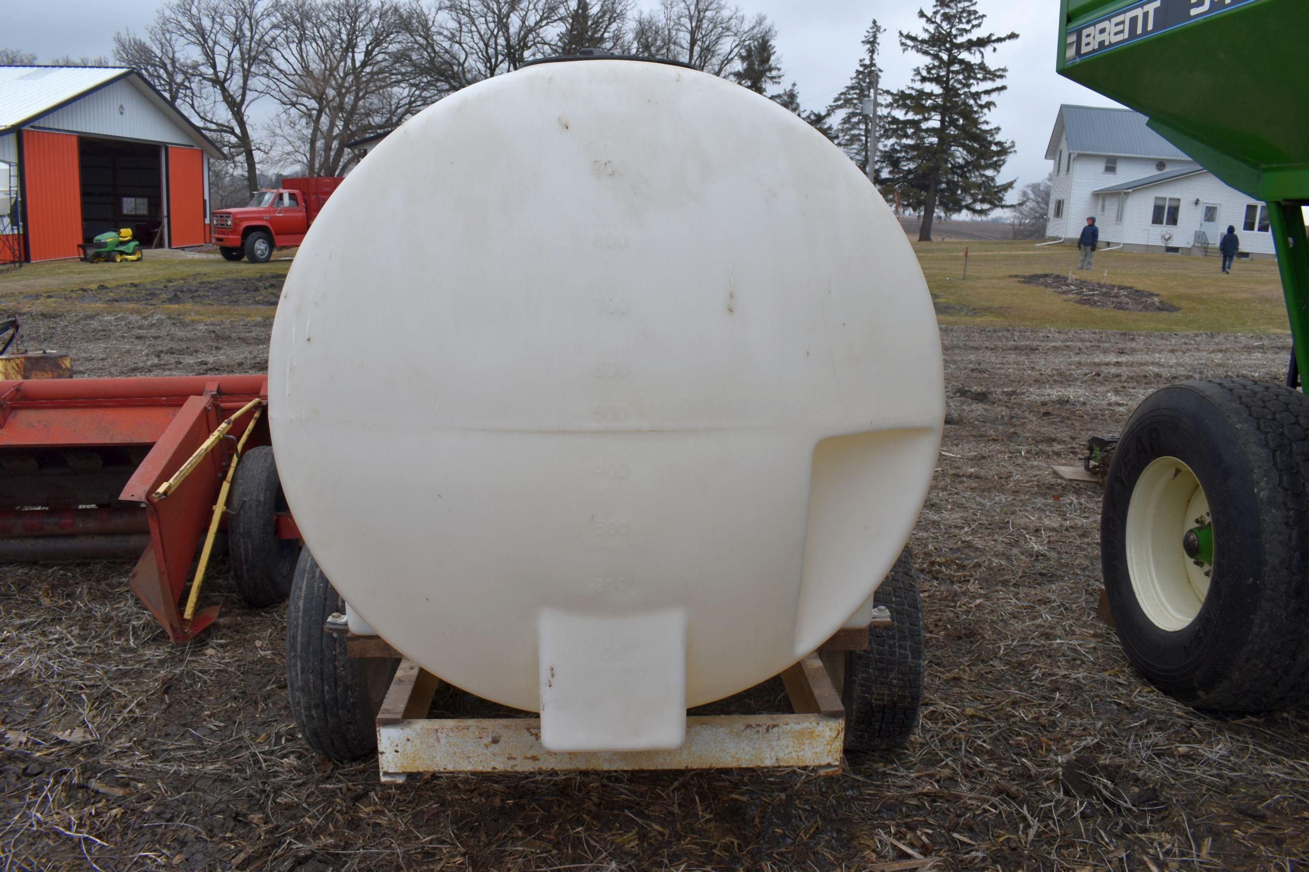 1,000 Gallon Water/Fert Tender On Tandem Axle Trailer, Banjo Valves, JD 250 AP Gas Transfer Pump