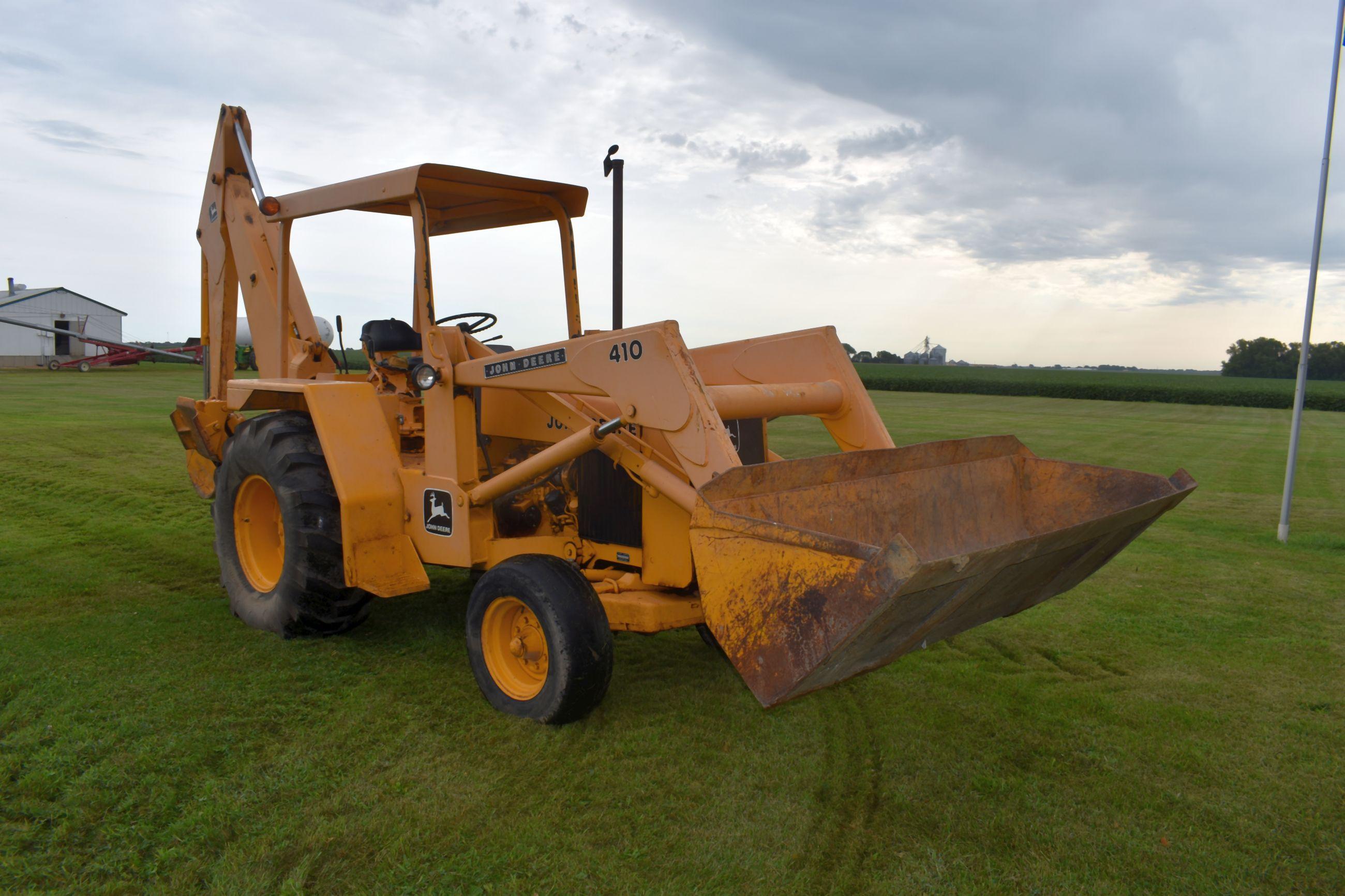 John Deere 410 Rubber Tired Backhoe/Loader, Diesel, 5,326 Hours, ROPS, 18.4-24 Tires, Shuttle Shift,