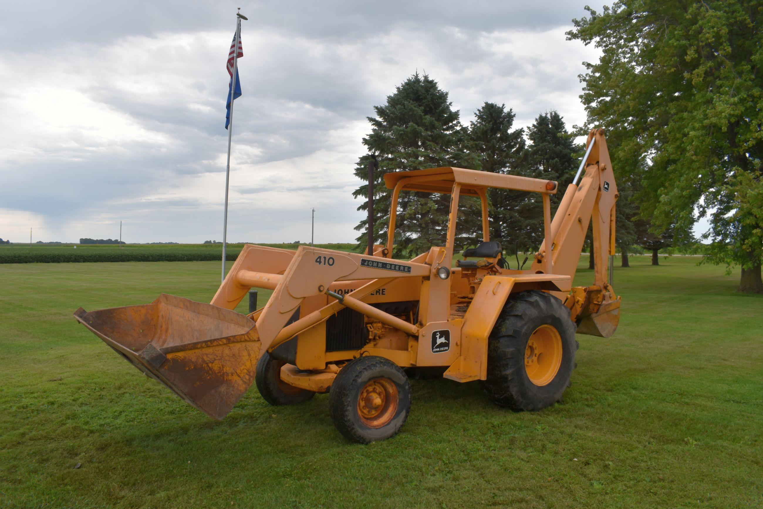 John Deere 410 Rubber Tired Backhoe/Loader, Diesel, 5,326 Hours, ROPS, 18.4-24 Tires, Shuttle Shift,