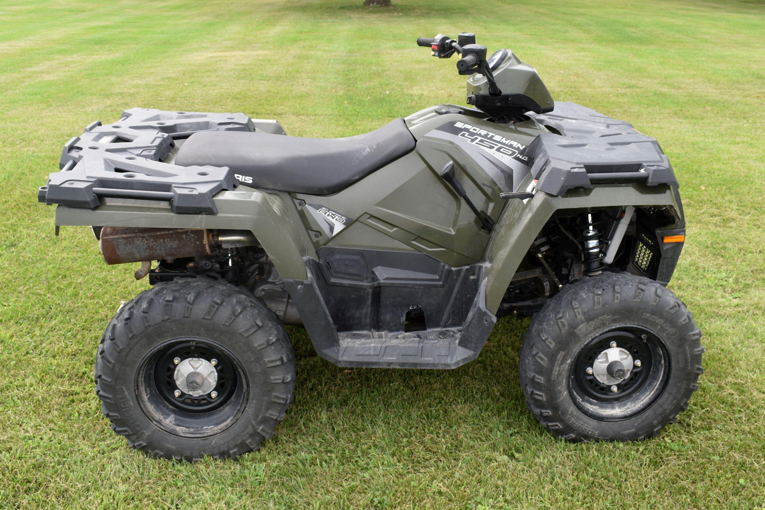 2017 Polaris Sportsman 450 H.O. EFI, On Demand AWD, Automatic Transmission, 3,176 Miles, Rear Rack,