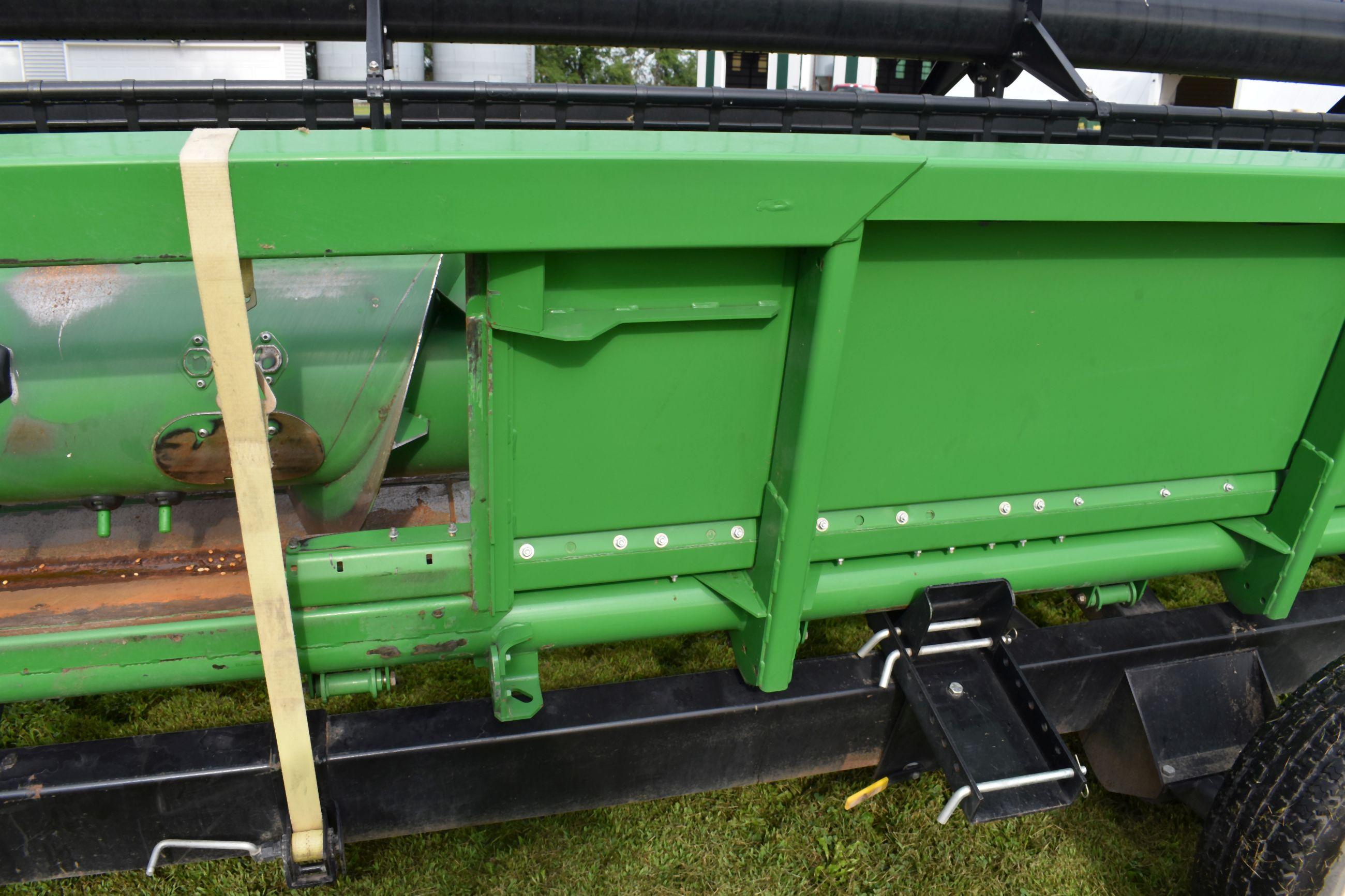 2012 John Deere 635F Hydra Flex Bean Head, 3” Cut, Stone Guard, Single Point, Light Kit, Poly Skids,