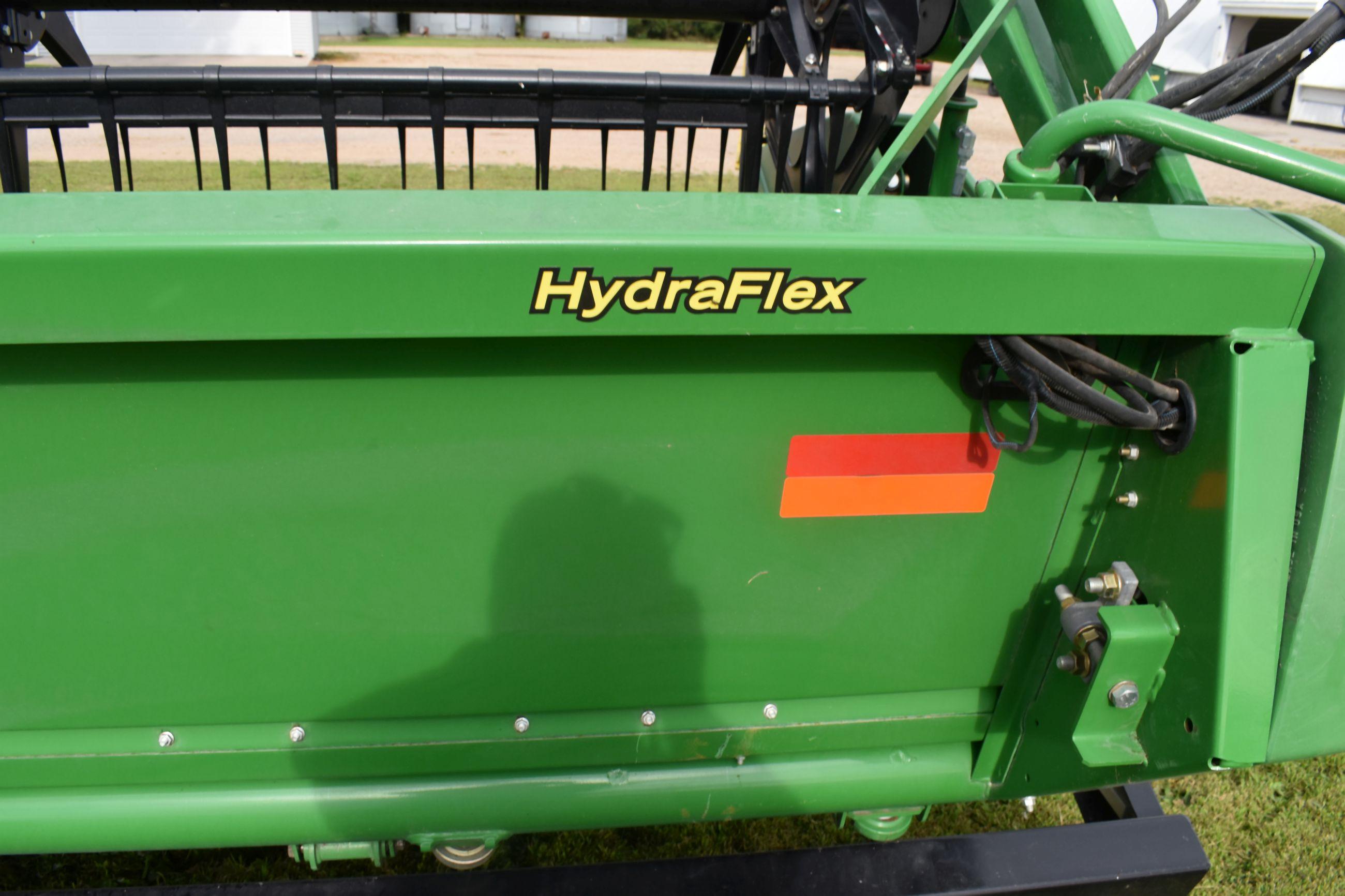 2012 John Deere 635F Hydra Flex Bean Head, 3” Cut, Stone Guard, Single Point, Light Kit, Poly Skids,