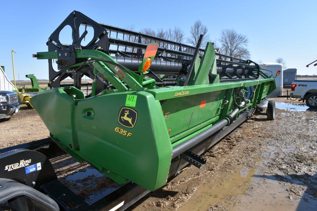 2012 John Deere 635F Hydra Flex Bean Head, 3” Cut, Stone Guard, Single Point, Light Kit, Poly Skids,