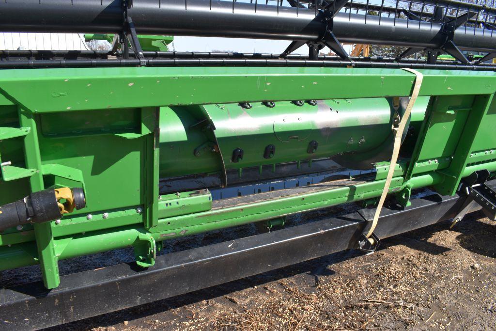 2012 John Deere 635F Hydra Flex Bean Head, 3” Cut, Stone Guard, Single Point, Light Kit, Poly Skids,