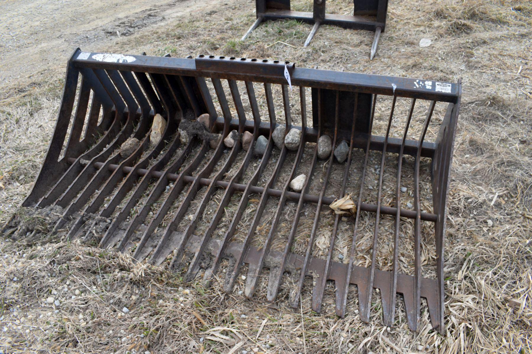 Viring 72” Rock Bucket, Universal Skid Loader Plate