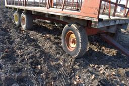 9'x16' Metal Bale Throw Wagon, 12 Ton Kewanee Tandem Running Gear, New Plywood Sheeting Floor