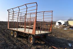 9'x16' Metal Bale Throw Wagon, 12 Ton Kewanee Tandem Running Gear, New Plywood Sheeting Floor