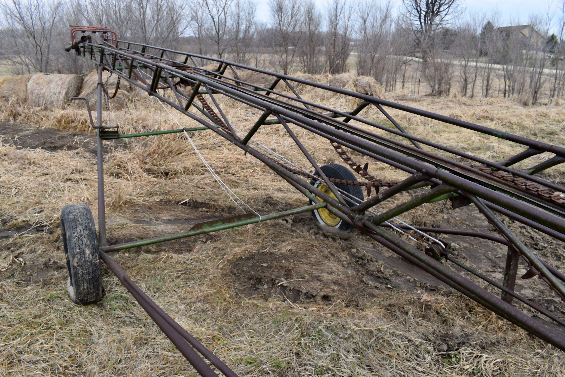 John Deere 52' Bale Elevator on Transport, PTO Drive, In Need Of Repair