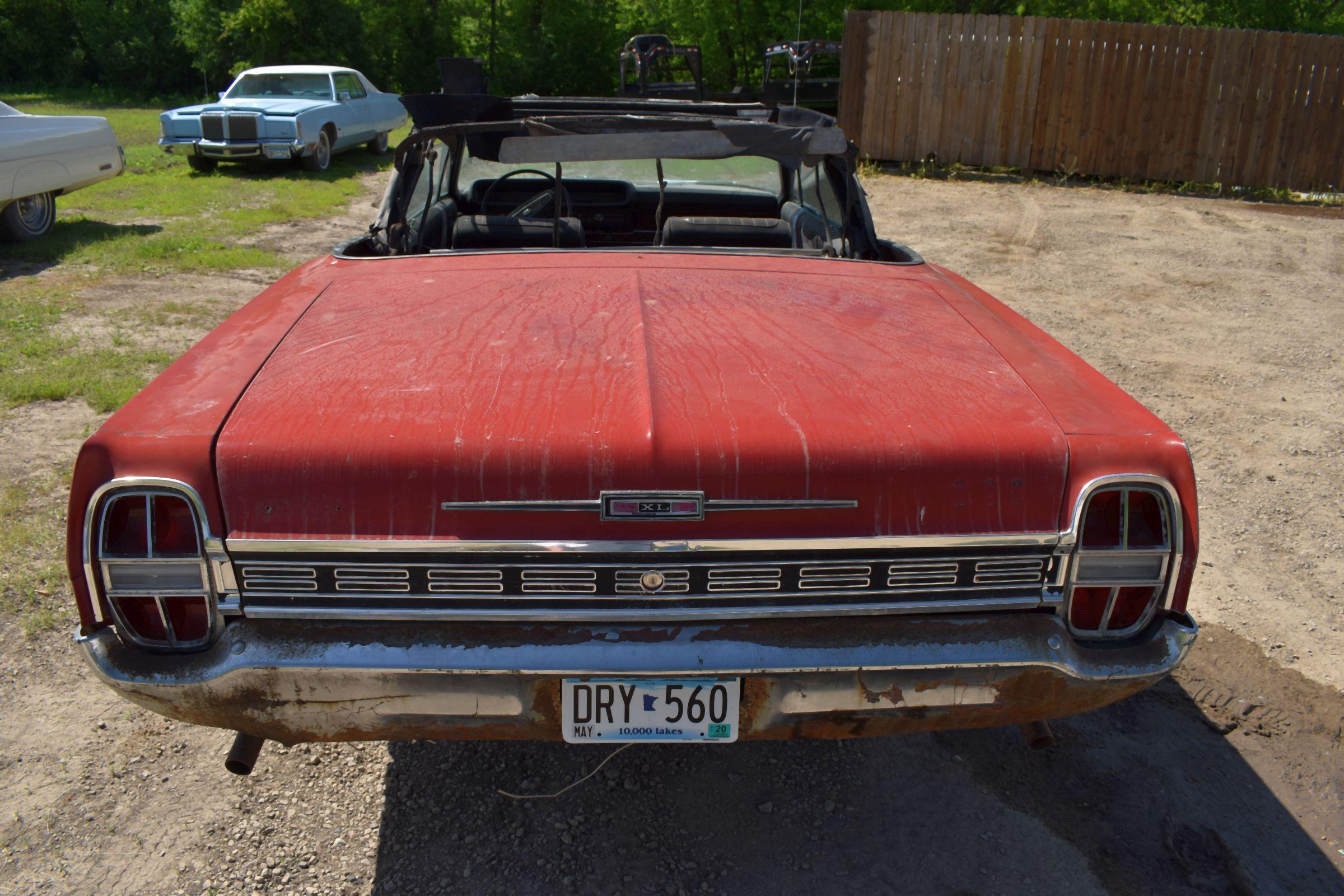 1968 Ford XL GT390 2 Door Convertible Car, 13,832 Miles Showing, Roof Needs Repair, 390 Engine, Auto