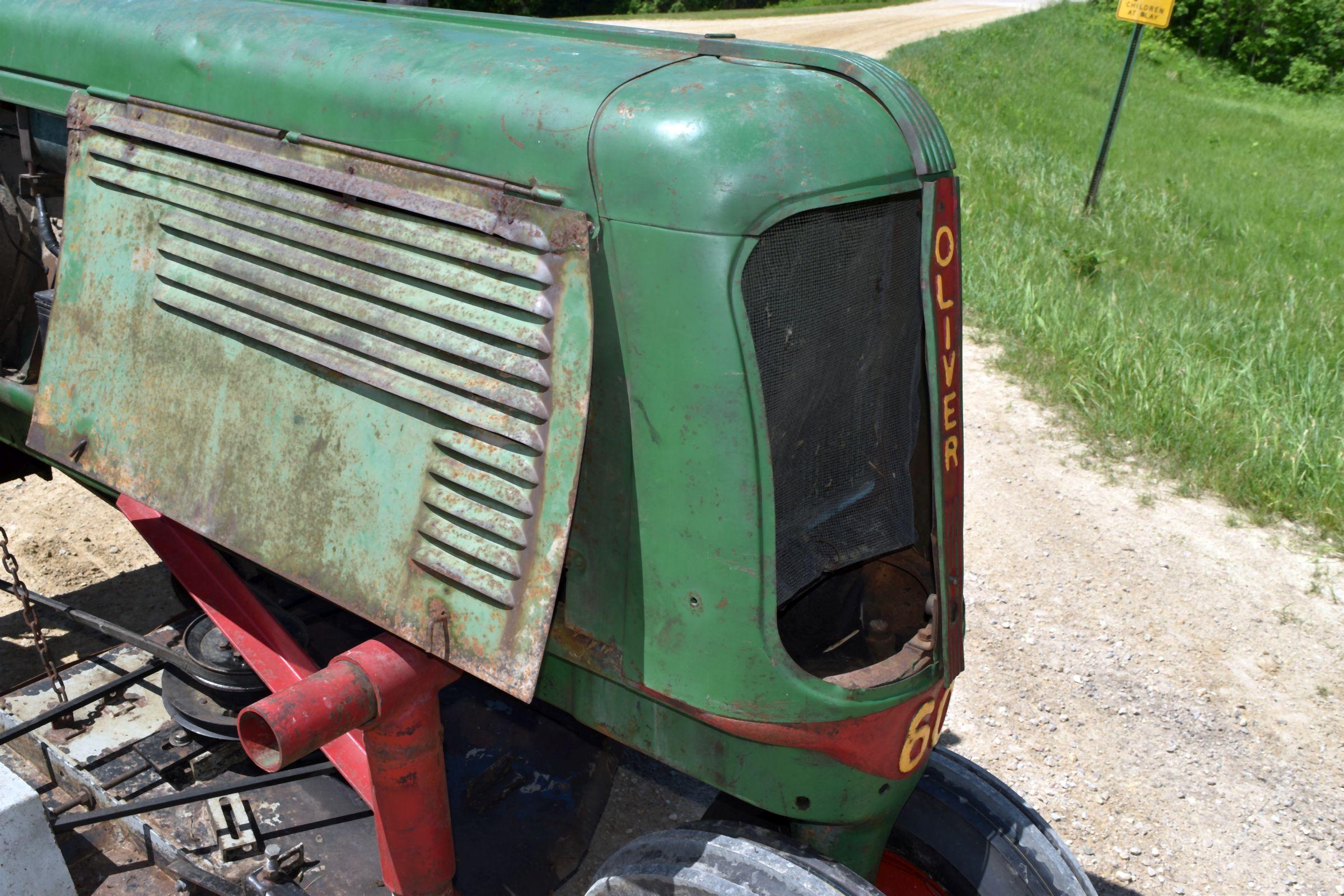 Oliver 60 Row Crop Tractor, Narrow Front, 11.2x36 Tires, Inside Wheel Weights, Clam Shell Fenders, S