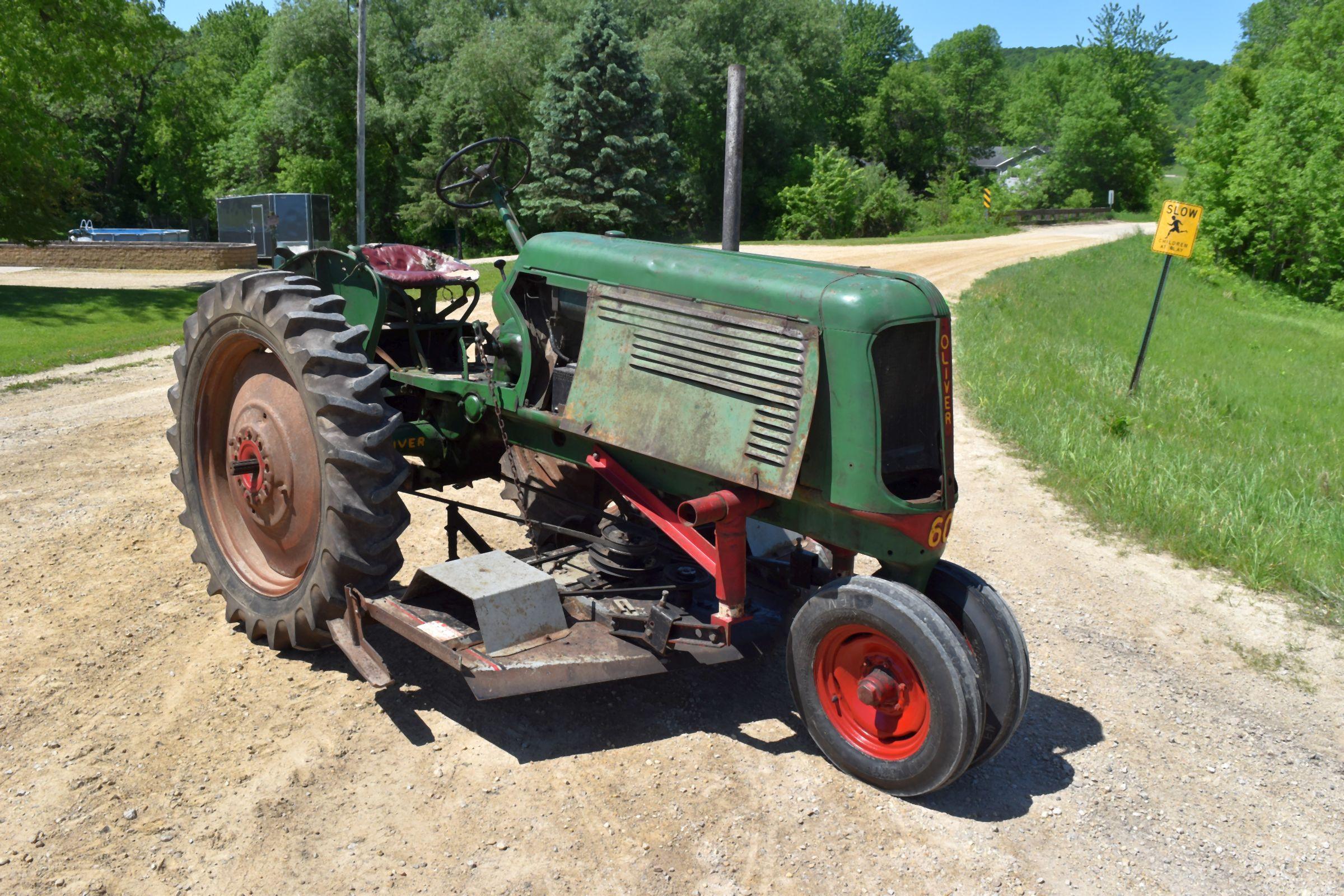 Oliver 60 Row Crop Tractor, Narrow Front, 11.2x36 Tires, Inside Wheel Weights, Clam Shell Fenders, S