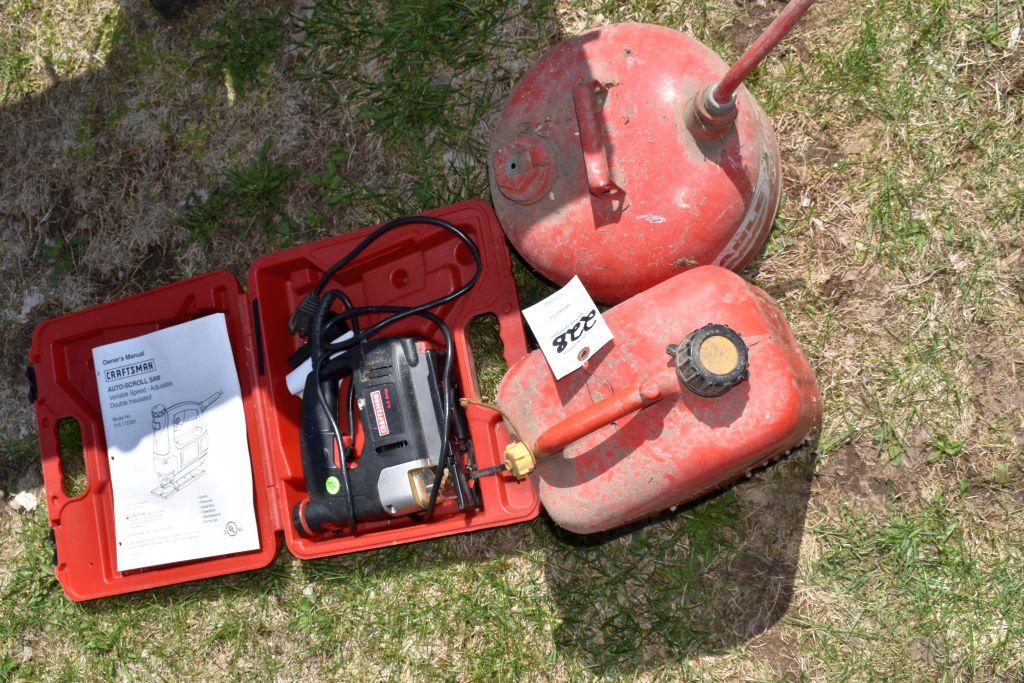 1 Metal Gas Can, 1 Plastic Gas Can, Craftsman Scroll Saw With Case