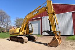 2002 John Deere 160LC Excavator, Enclosed Cab, 28” Pads, 40” Dirt Bucket With Hydraulic Thumb, New C