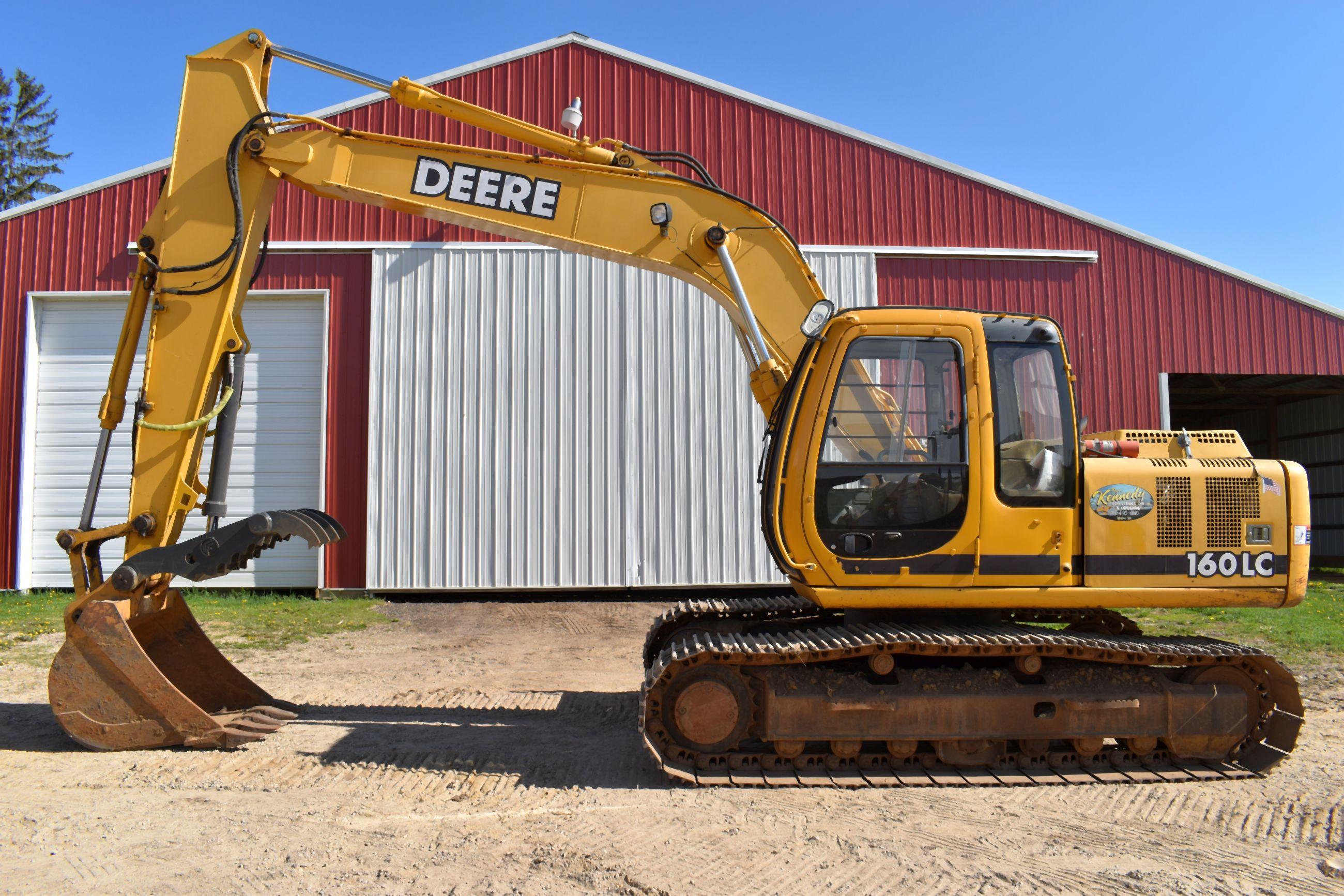 2002 John Deere 160LC Excavator, Enclosed Cab, 28” Pads, 40” Dirt Bucket With Hydraulic Thumb, New C