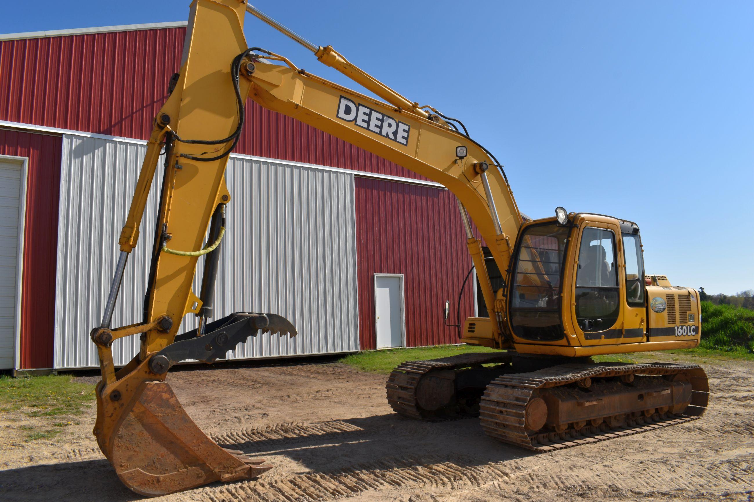 2002 John Deere 160LC Excavator, Enclosed Cab, 28” Pads, 40” Dirt Bucket With Hydraulic Thumb, New C