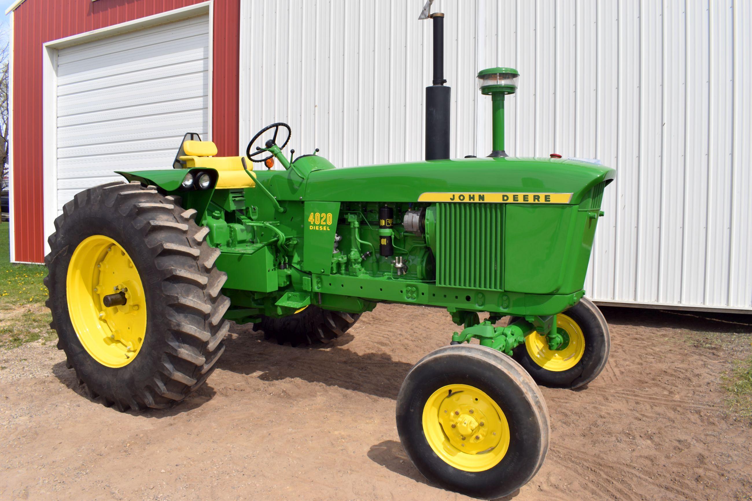 1967 John Deere 4020 Diesel Tractor, Wide Front, Open Station, New 18.4x34 Tires, 2 Hydraulics, 3pt.