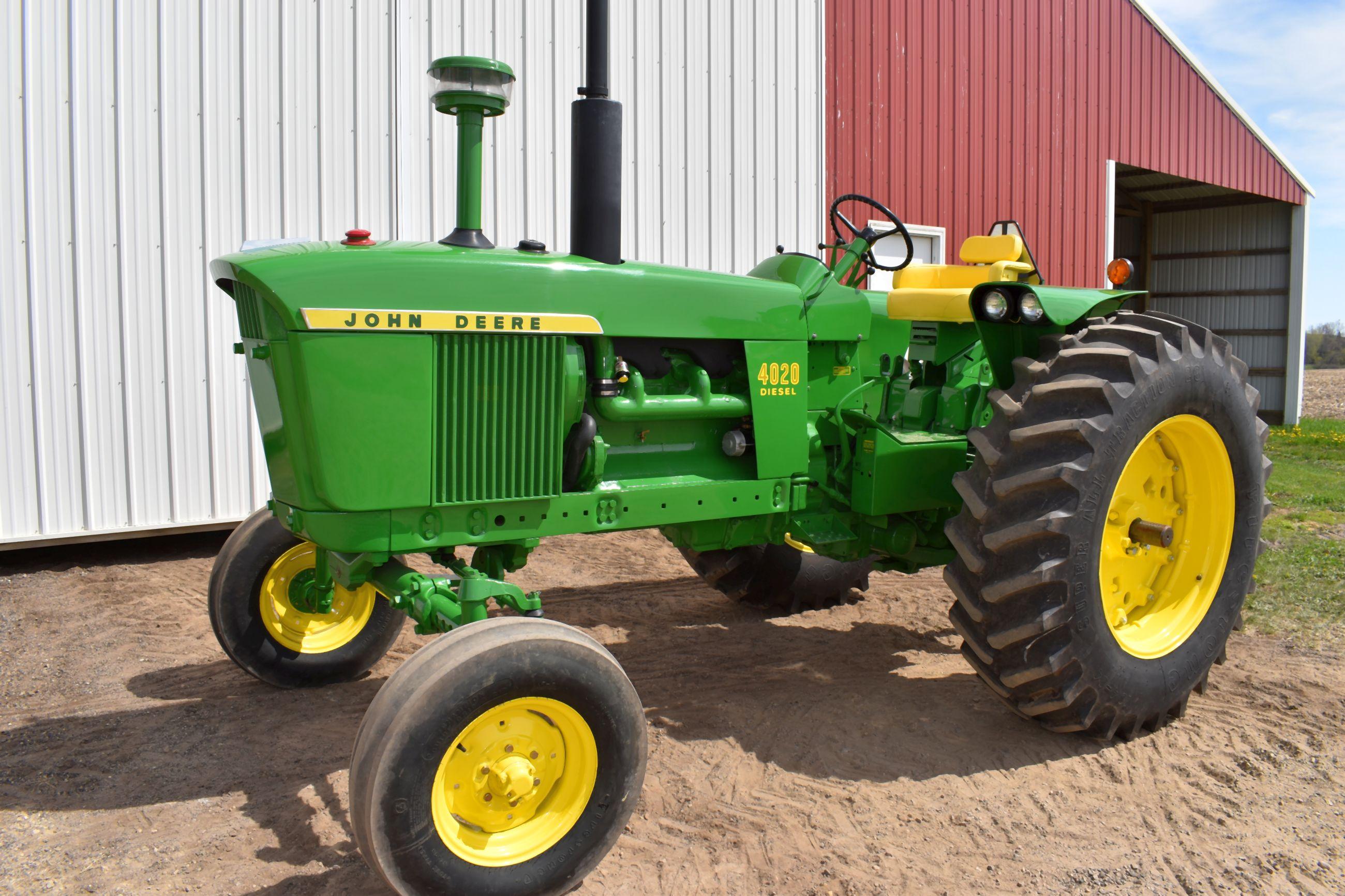 1967 John Deere 4020 Diesel Tractor, Wide Front, Open Station, New 18.4x34 Tires, 2 Hydraulics, 3pt.