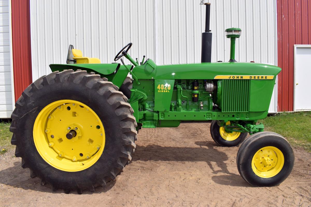 1967 John Deere 4020 Diesel Tractor, Wide Front, Open Station, New 18.4x34 Tires, 2 Hydraulics, 3pt.