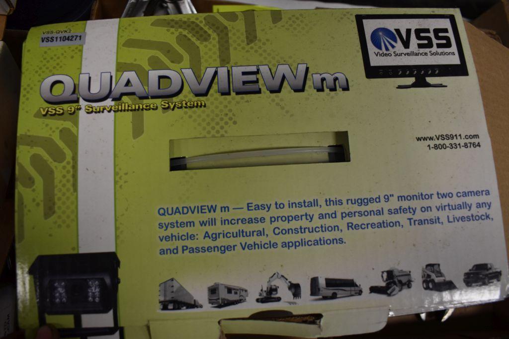 VSS Quad View 9'' Surveilance Camera, With 3 Cameras And Assortment Of Cord, Has Been Used