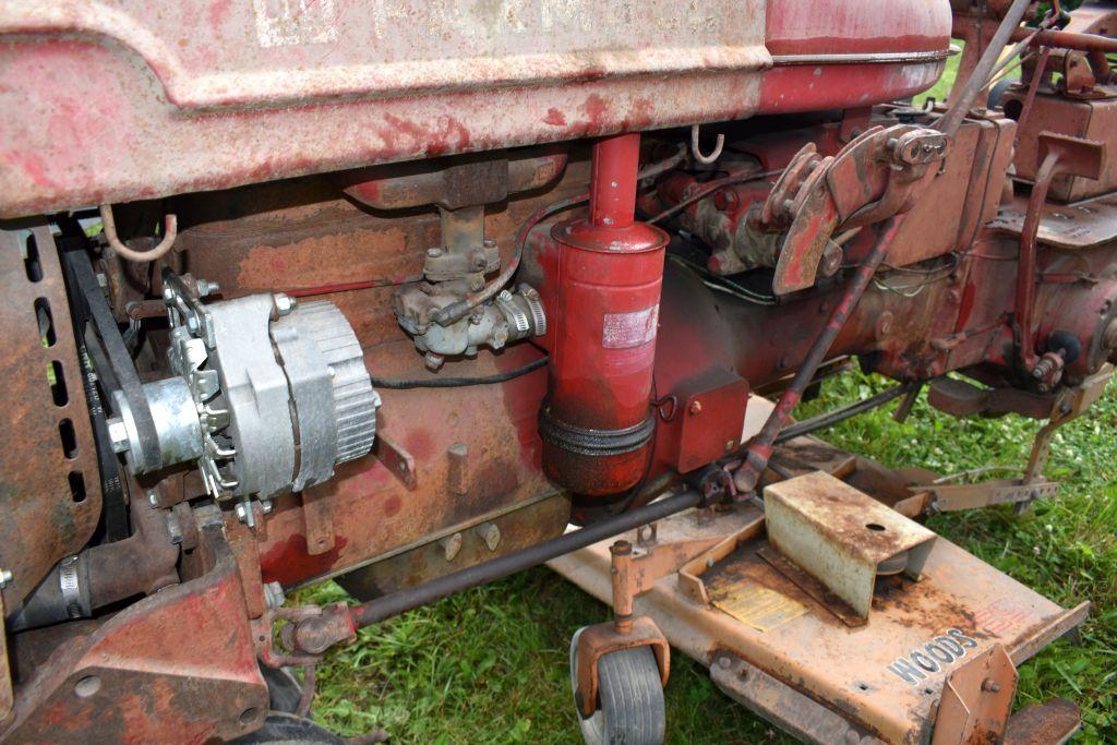Farmall Super C Tractor, N/F, W/ Woods 59 Mower, Cracked Block, SN: 188792, 10-36 Rubber