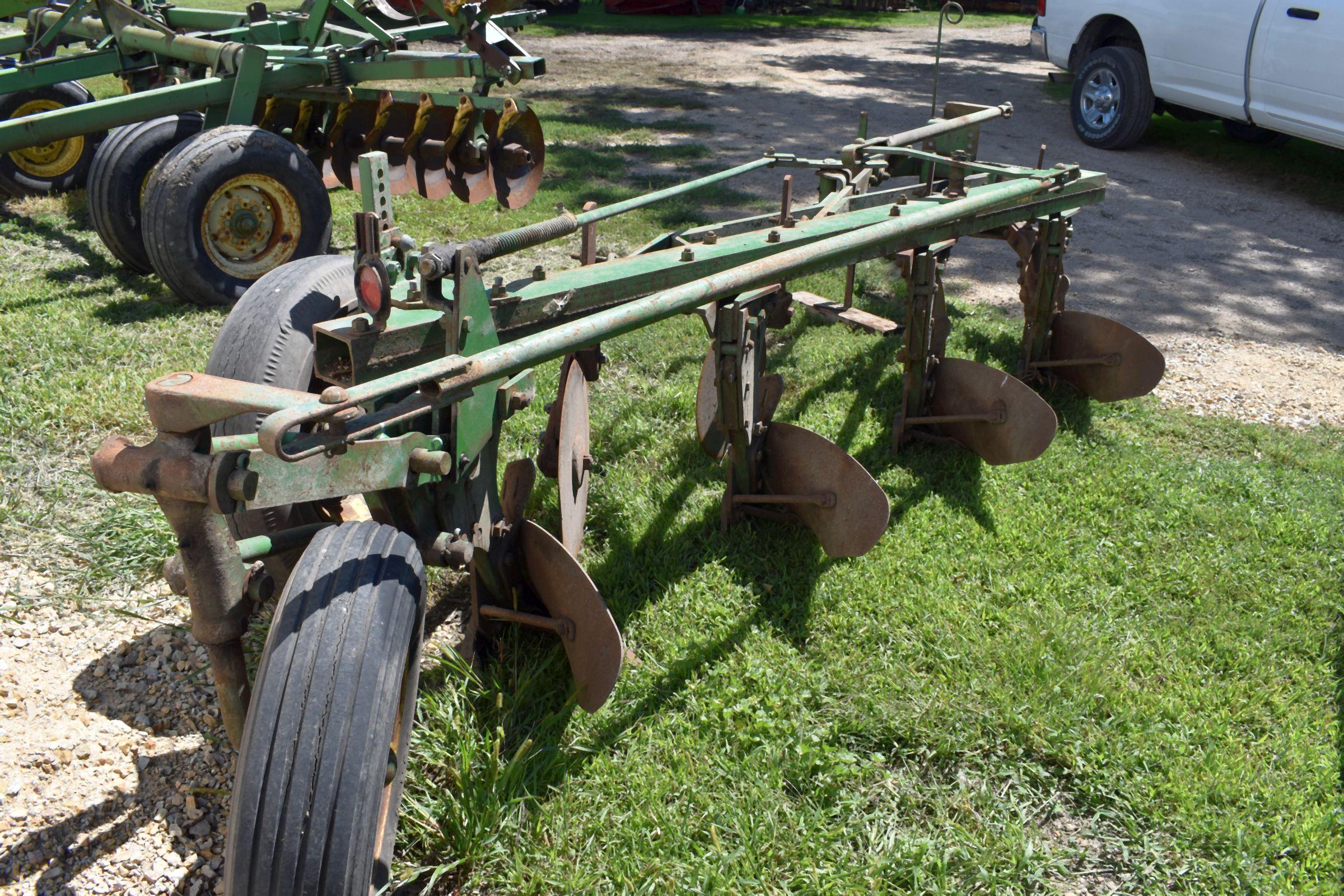 John Deere F145H Plow 4 x 14’s, 3pt, Coulters, In-Furrow