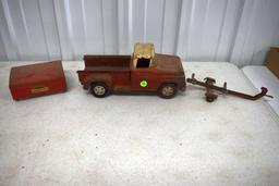 Tonka Pickup Truck, Boat Trailer, And Sportsman Truck Topper