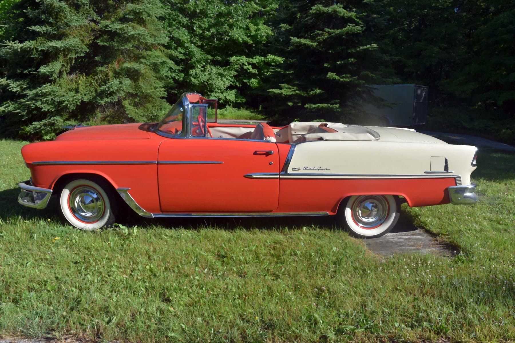 1955 Chevy Belair Convertible Red & White 2 Tone With Matching Interior, 265V8, Auto, Power Steering