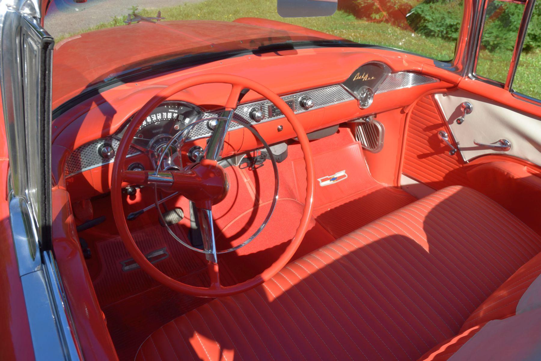 1955 Chevy Belair Convertible Red & White 2 Tone With Matching Interior, 265V8, Auto, Power Steering