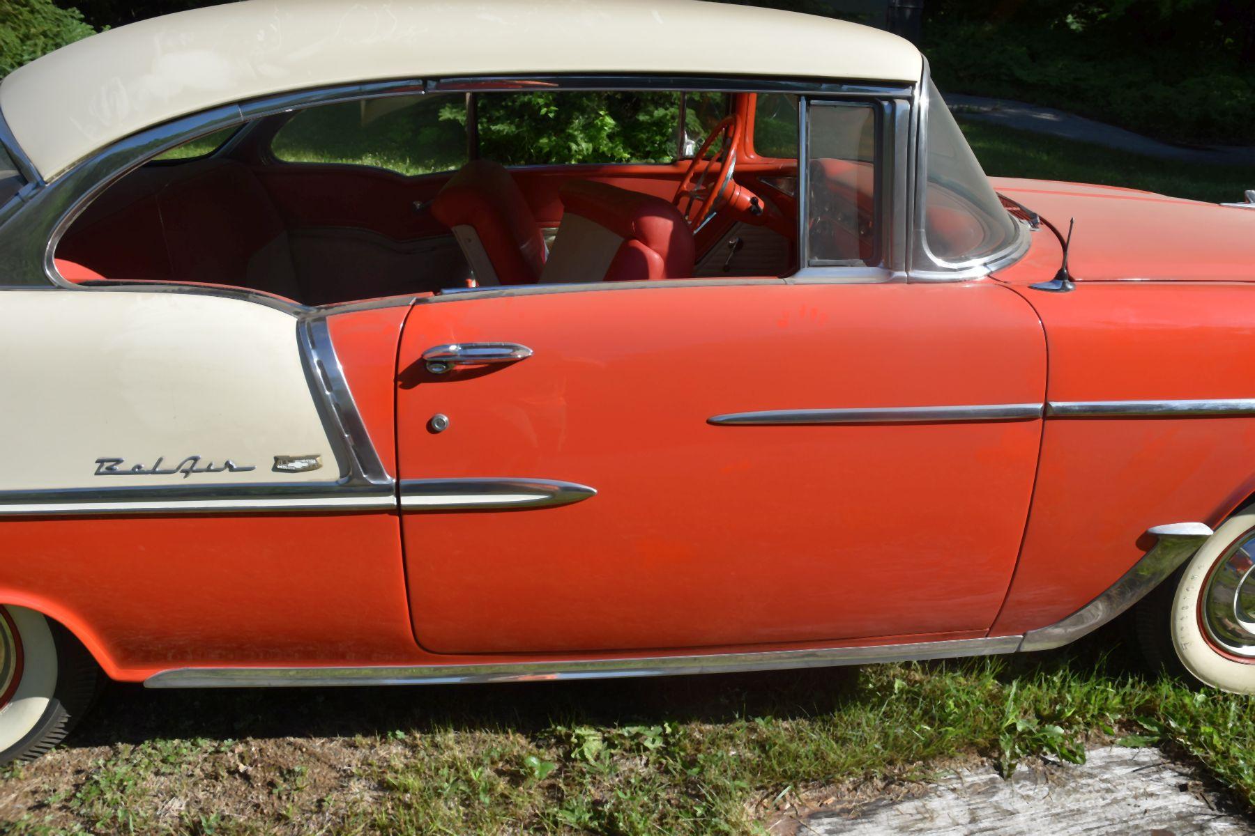 1955 Chevy Belair 2-Door Hardtop, Red & White, 2 Tone Matching Interior, 265V8, 3 Speed Stick, 2652