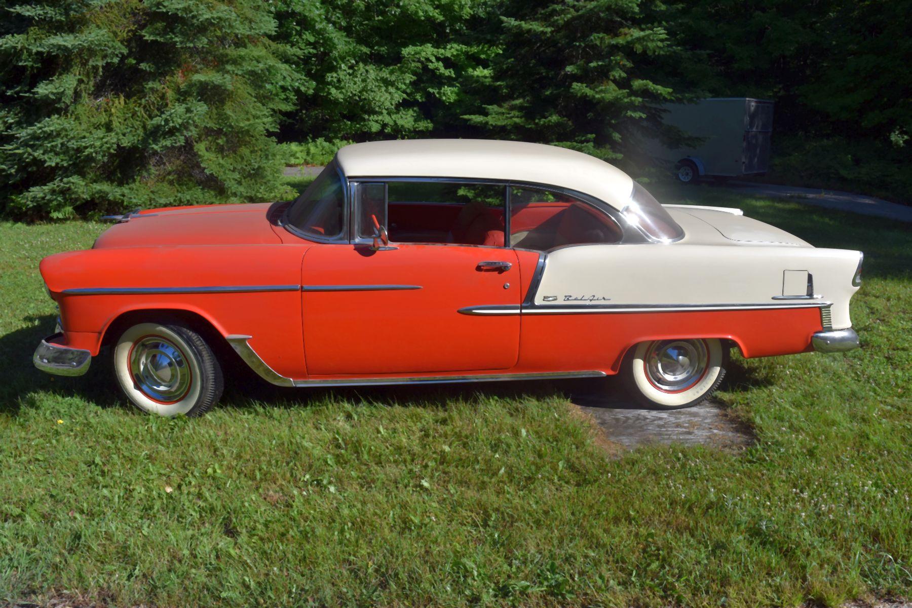 1955 Chevy Belair 2-Door Hardtop, Red & White, 2 Tone Matching Interior, 265V8, 3 Speed Stick, 2652