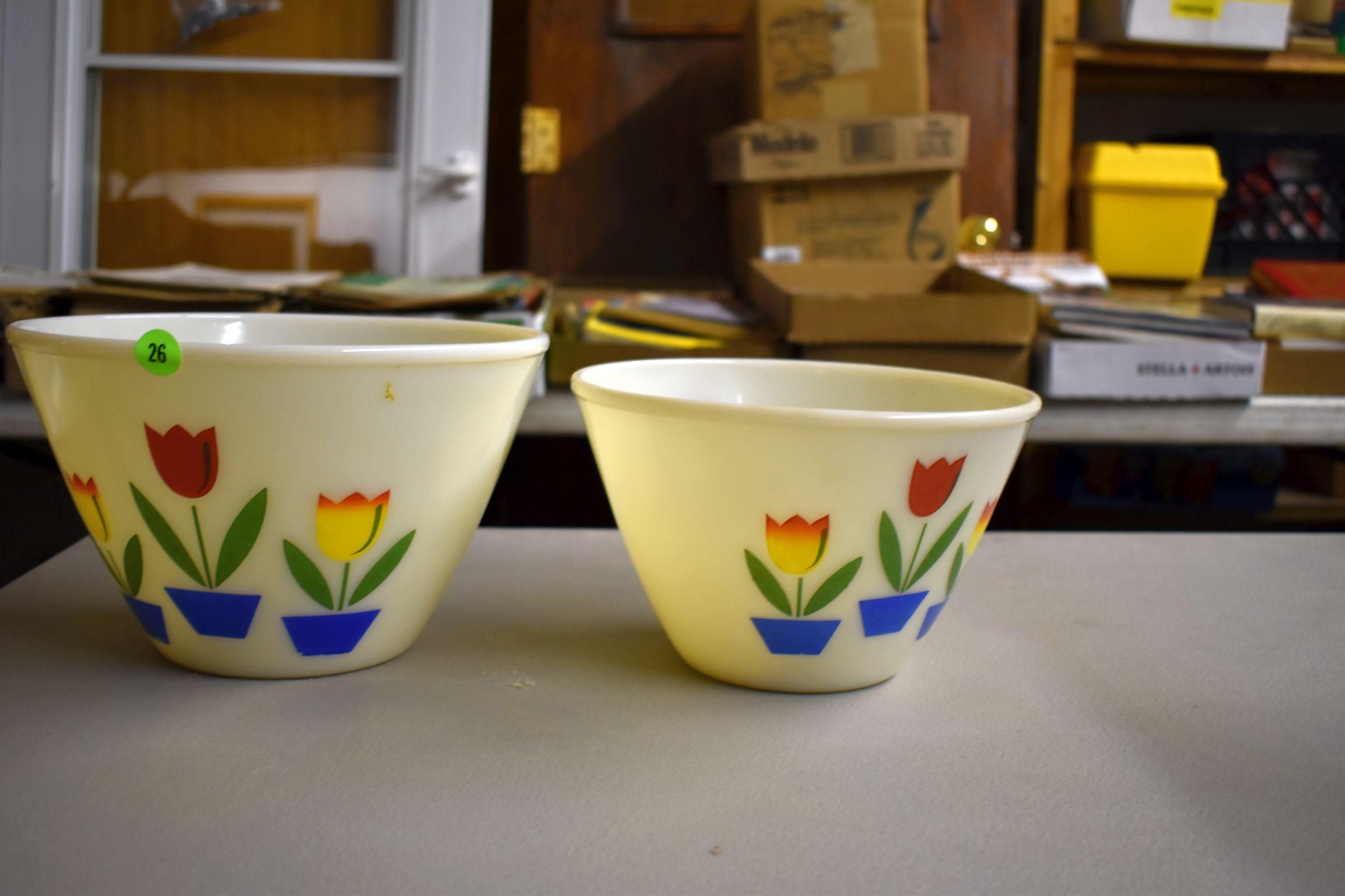 Two Fire King Bowls With Tulips