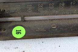 Antique vintage Phila Thermo Co. brass thermometer, marked K&M on top, missing glass, 16" total leng