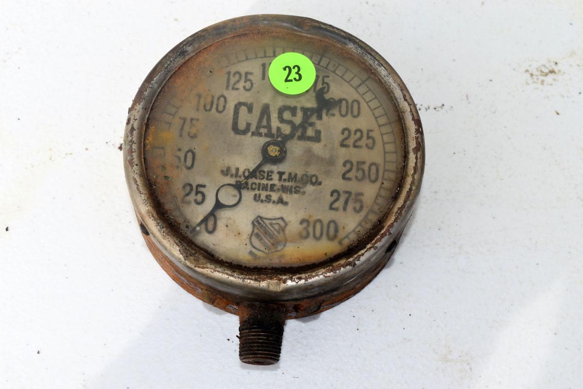 Antique vintage J.I. Case T.M. Co Auxiliary Spring Tractor Engine Gauge made by The Ashcroft MFG Co.