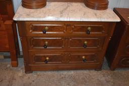 Fancy Walnut Marble Top Mirrored Dresser, 3-Drawer, Very Nice Condition, 42" Wide, 90" Tall