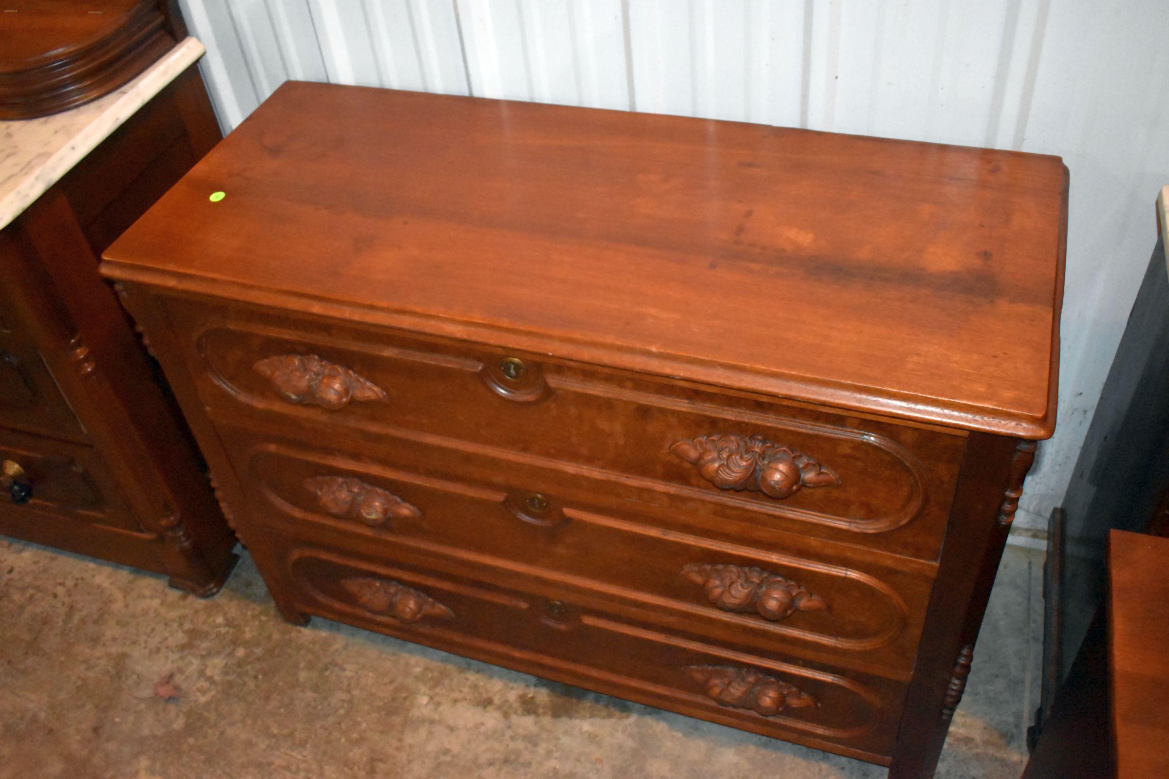 Walnut Acorn pull 3-drawer dresser, nice condition, 42"x18"x30"