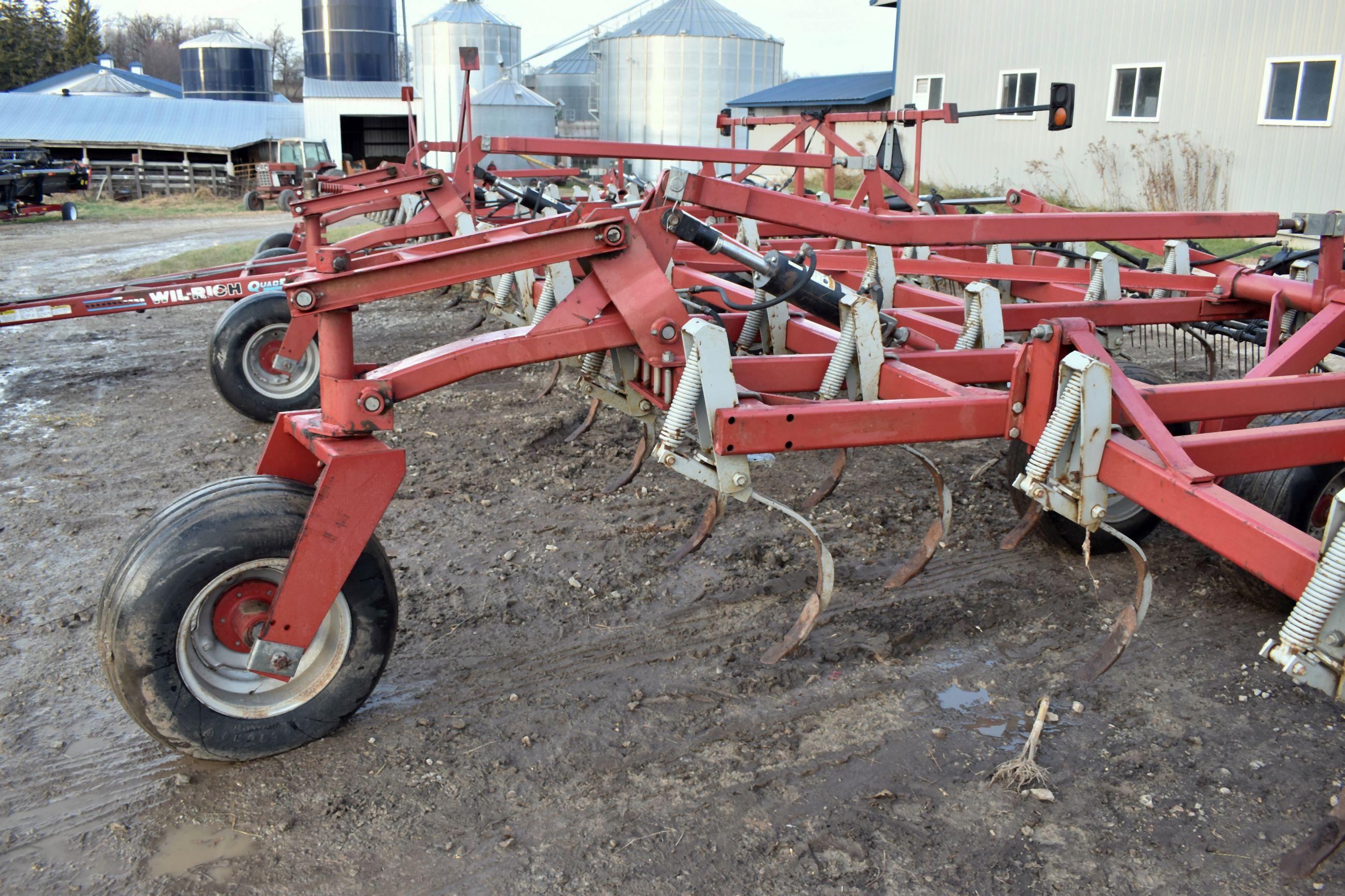 WilRich Quad 5 Field Cultivator, 46.5’ 4 Bar Harrow, Gauge Wheels, Walking Tandems All Around, SN: 4