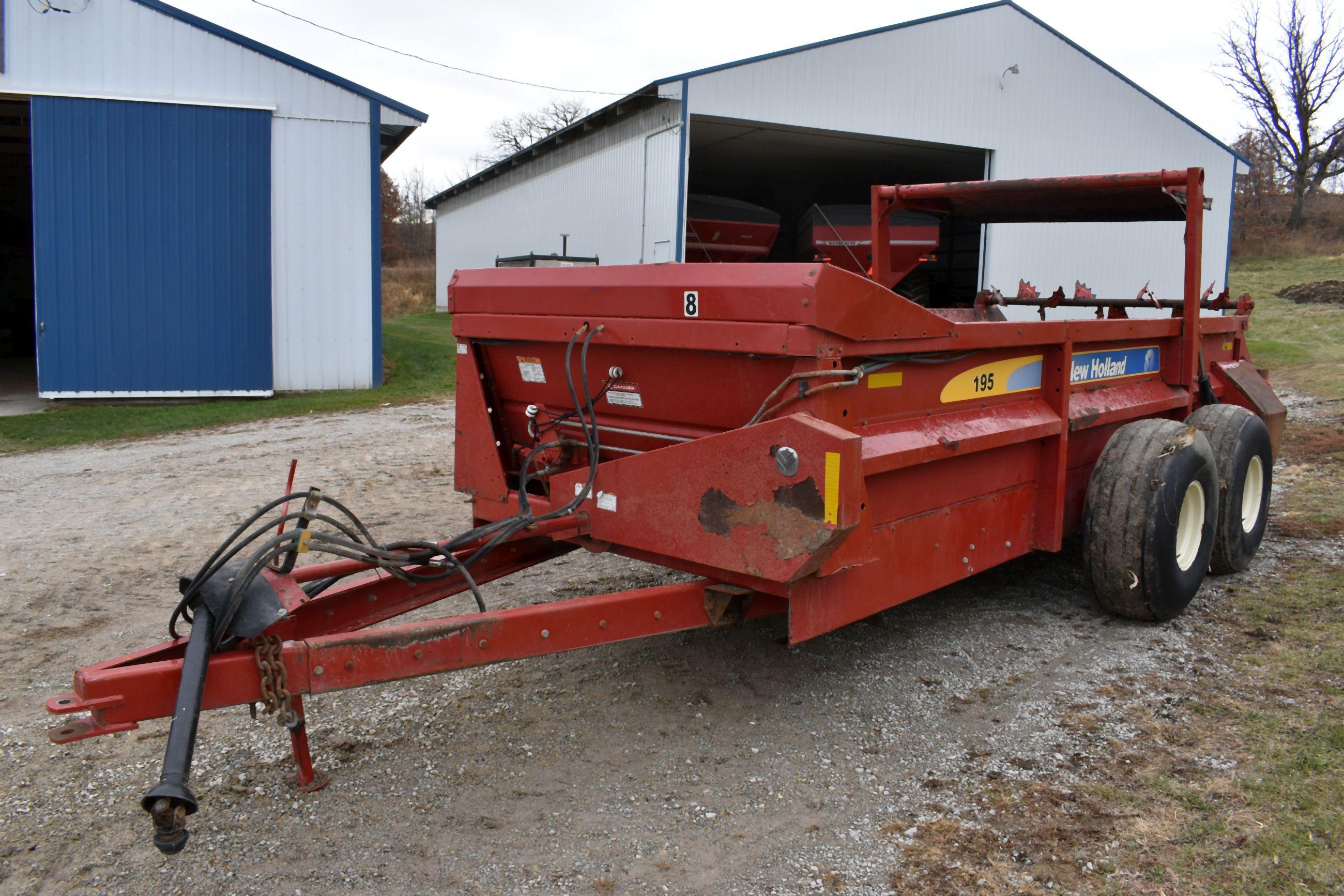 New Holland 195 Manure Spreader, Tandem Axle, Dual Beaters, Slop Gate, Poly Floor, 1000PTO, SN: Y8N0