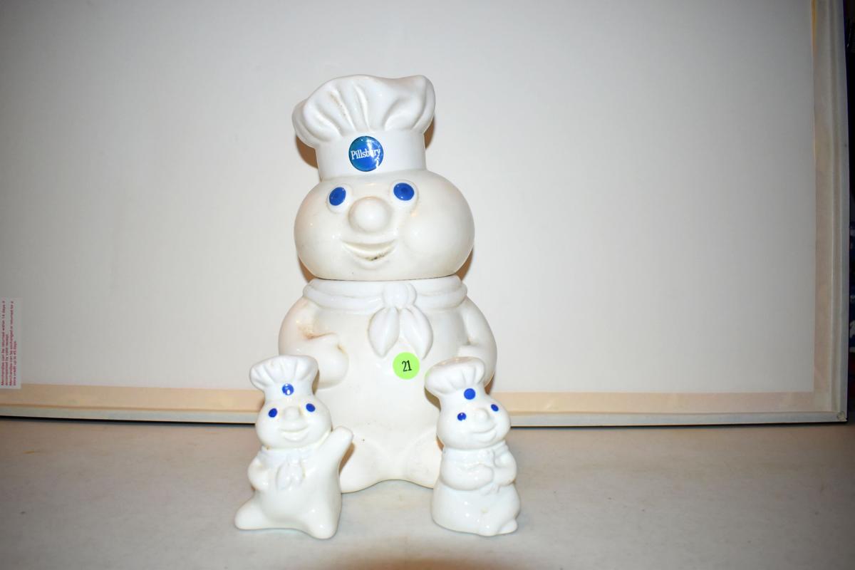 1988 Pillsbury Dough Boy Cookie Jar, no box, With Matching Salt & Pepper Shakers